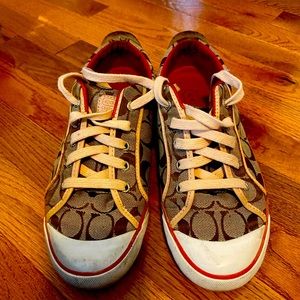 Size 9 Coach SneakersThe colors are tan, cream with burnt orange trim.